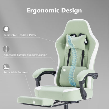 Computer Game Chair - Lumbar Support, Adjustable Height With Armrests And Headrests, 360 Rotating Wheels