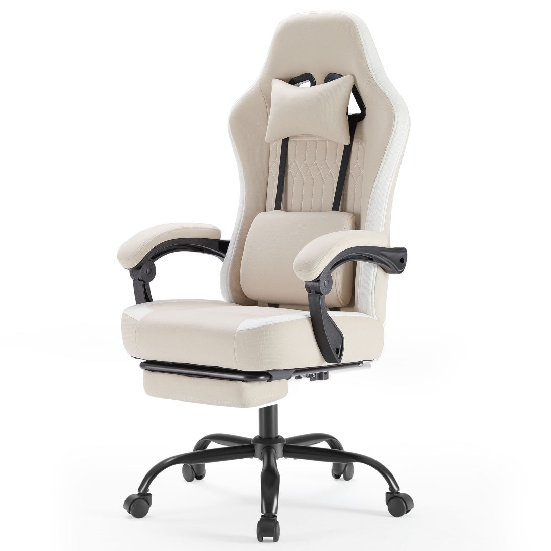 Computer Game Chair - Lumbar Support, Adjustable Height With Armrests And Headrests, 360 Rotating Wheels