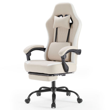 Computer Game Chair - Lumbar Support, Adjustable Height With Armrests And Headrests, 360 Rotating Wheels