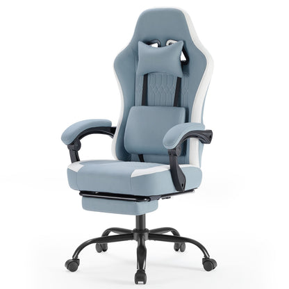 Computer Game Chair - Lumbar Support, Adjustable Height With Armrests And Headrests, 360 Rotating Wheels