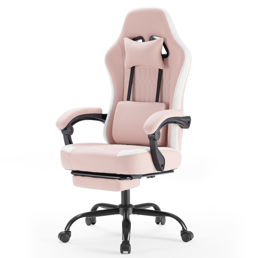 Computer Game Chair - Lumbar Support, Adjustable Height With Armrests And Headrests, 360 Rotating Wheels