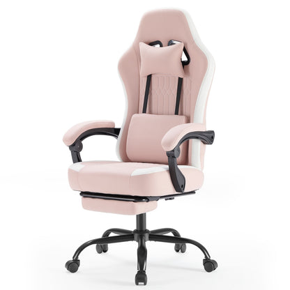 Computer Game Chair - Lumbar Support, Adjustable Height With Armrests And Headrests, 360 Rotating Wheels