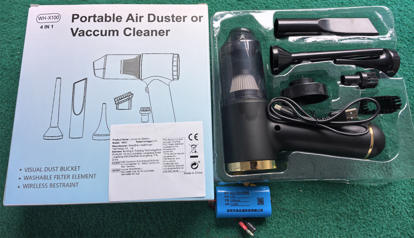 Vacuum Cleaner And Air Duster For Cars, Homes, Offices And Pets, High-power, Multi-nozzle Handheld Car Vacuum Cleaner.