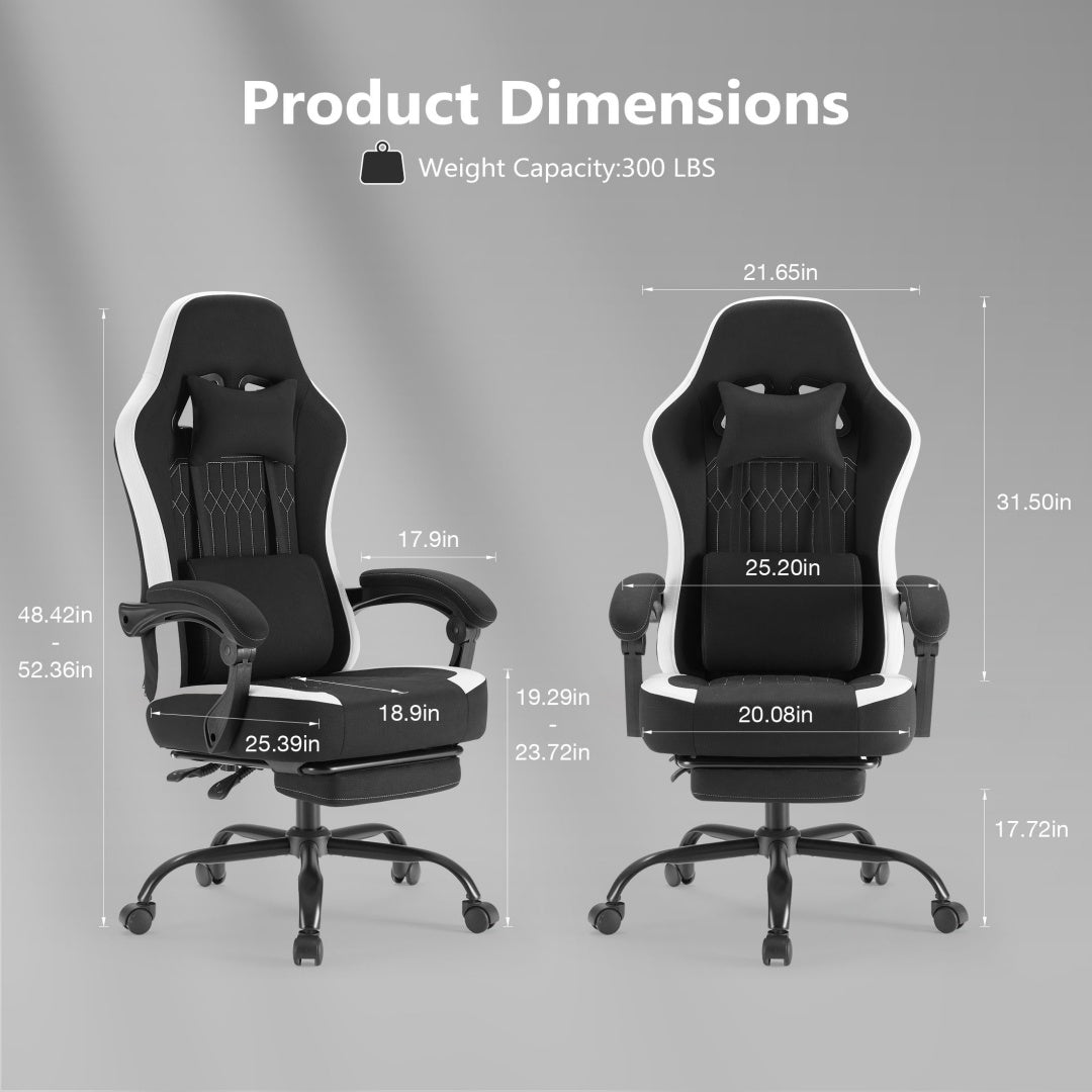 Computer Game Chair - Lumbar Support, Adjustable Height With Armrests And Headrests, 360 Rotating Wheels