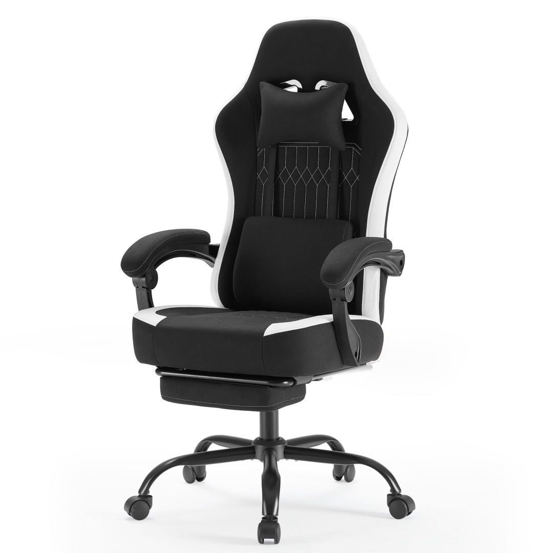 Computer Game Chair - Lumbar Support, Adjustable Height With Armrests And Headrests, 360 Rotating Wheels